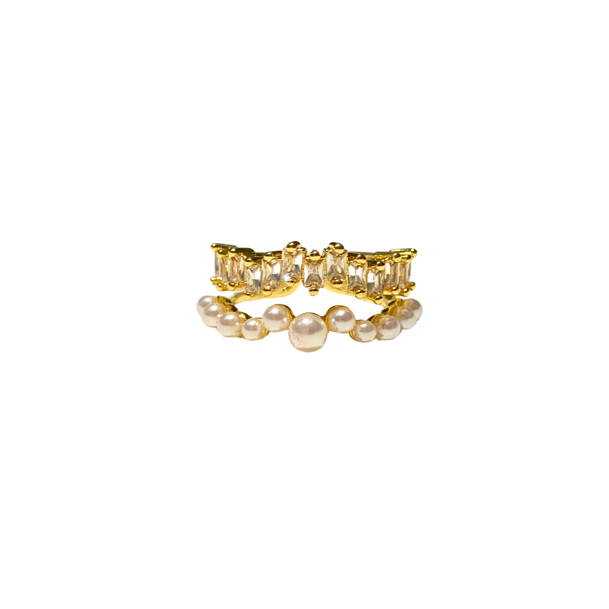 Pearl & Crystal Double Band Ring