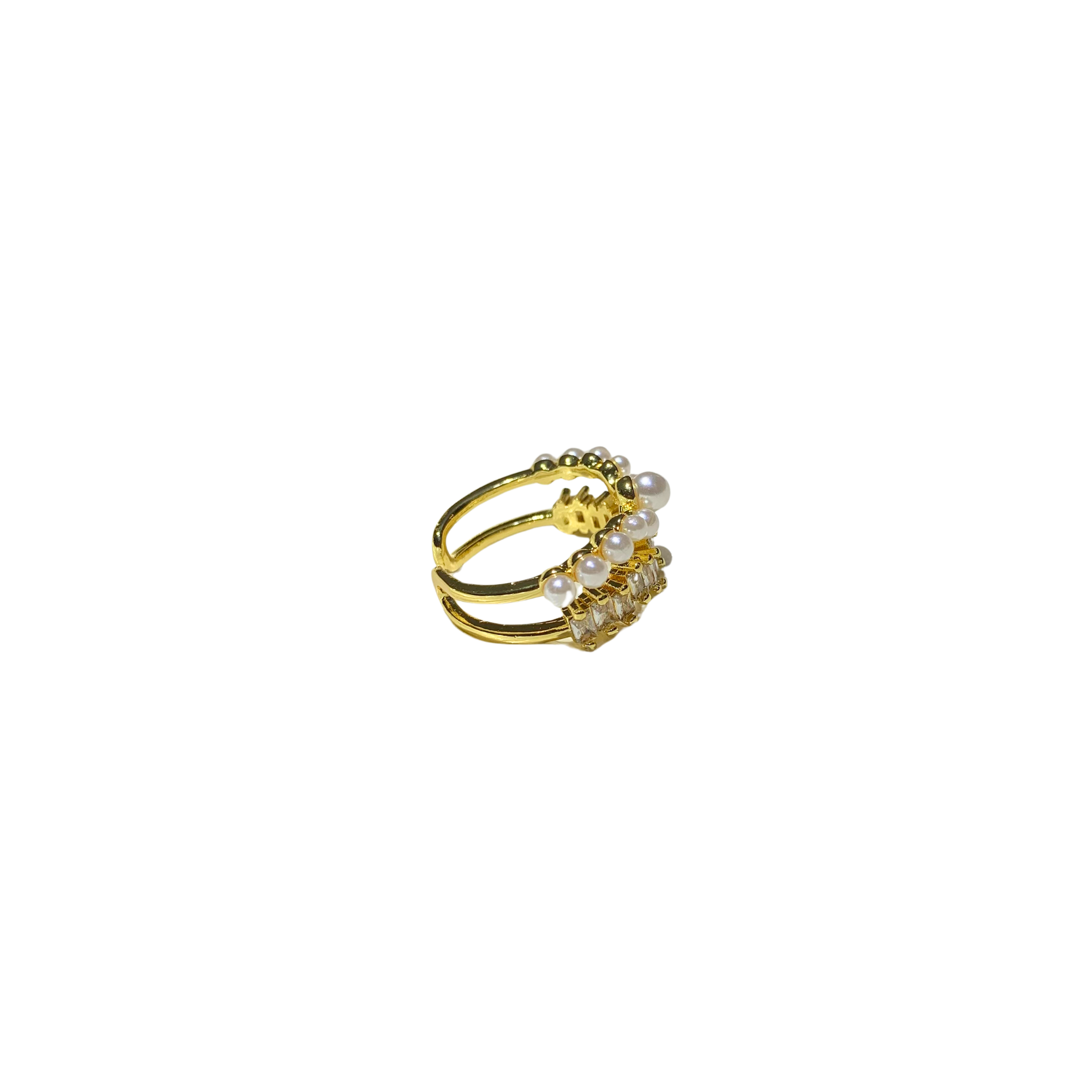 Pearl & Crystal Double Band Ring