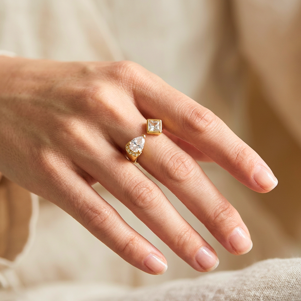 Dual Crystal Open Ring