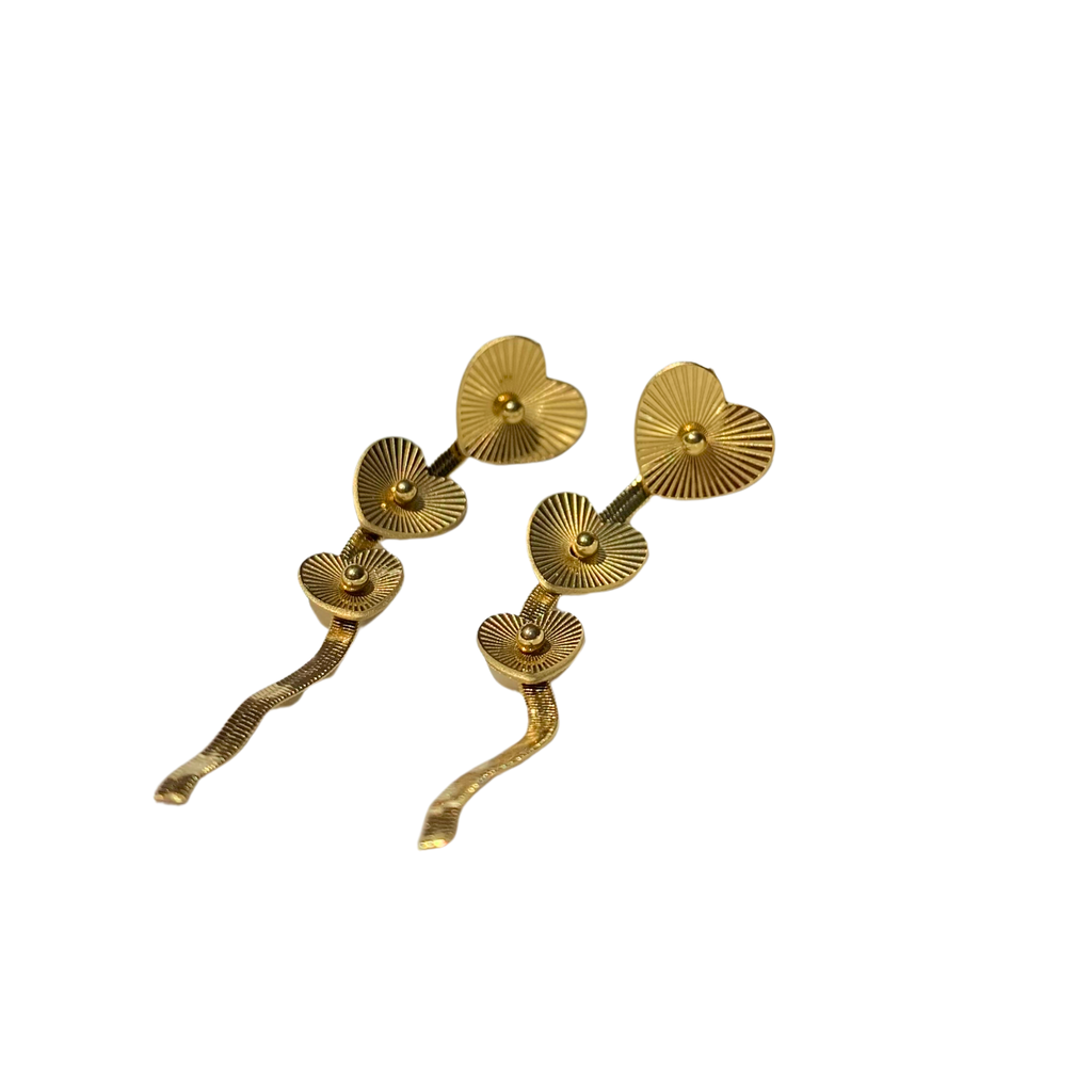Textured Triple Heart Ribbon Earrings