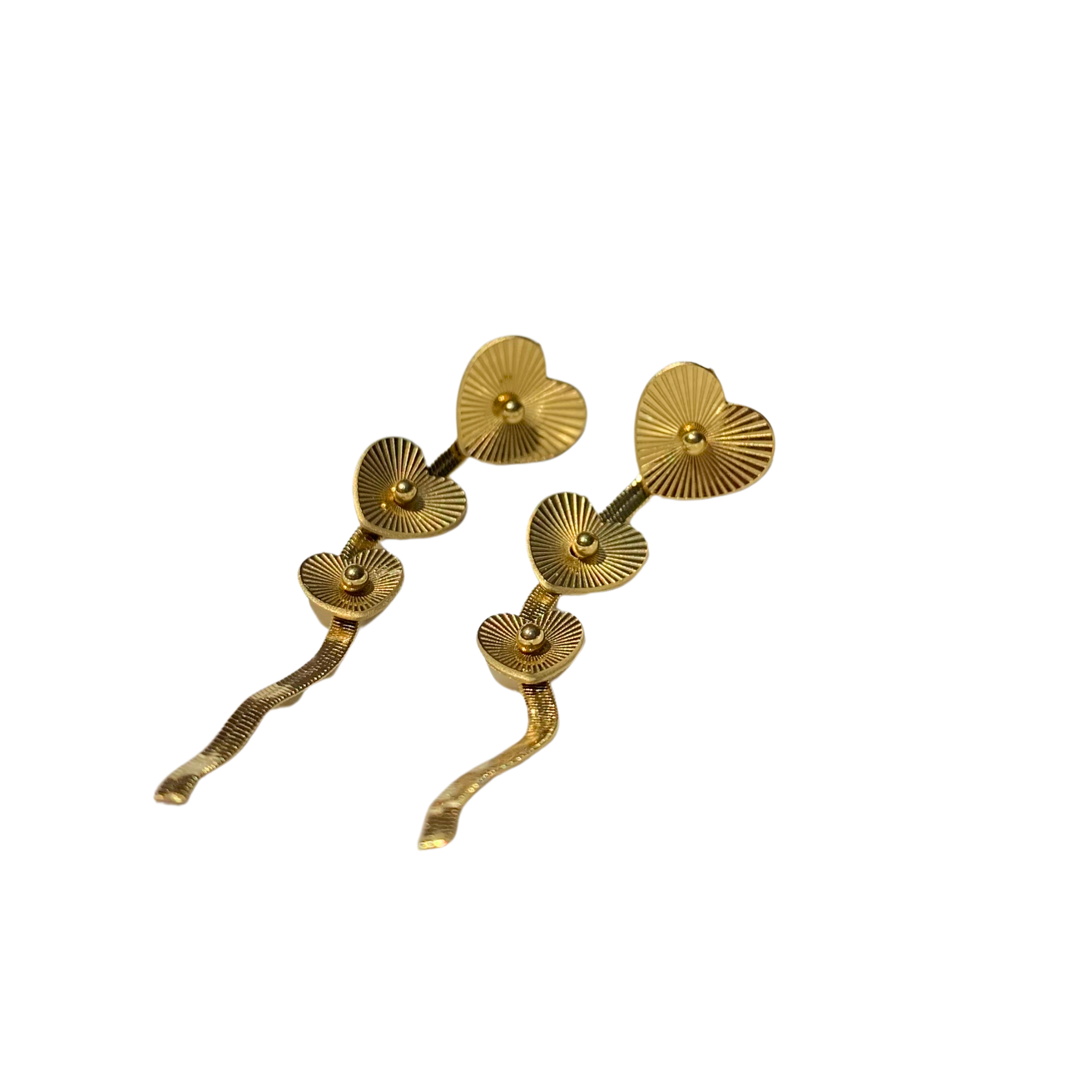 Textured Triple Heart Ribbon Earrings