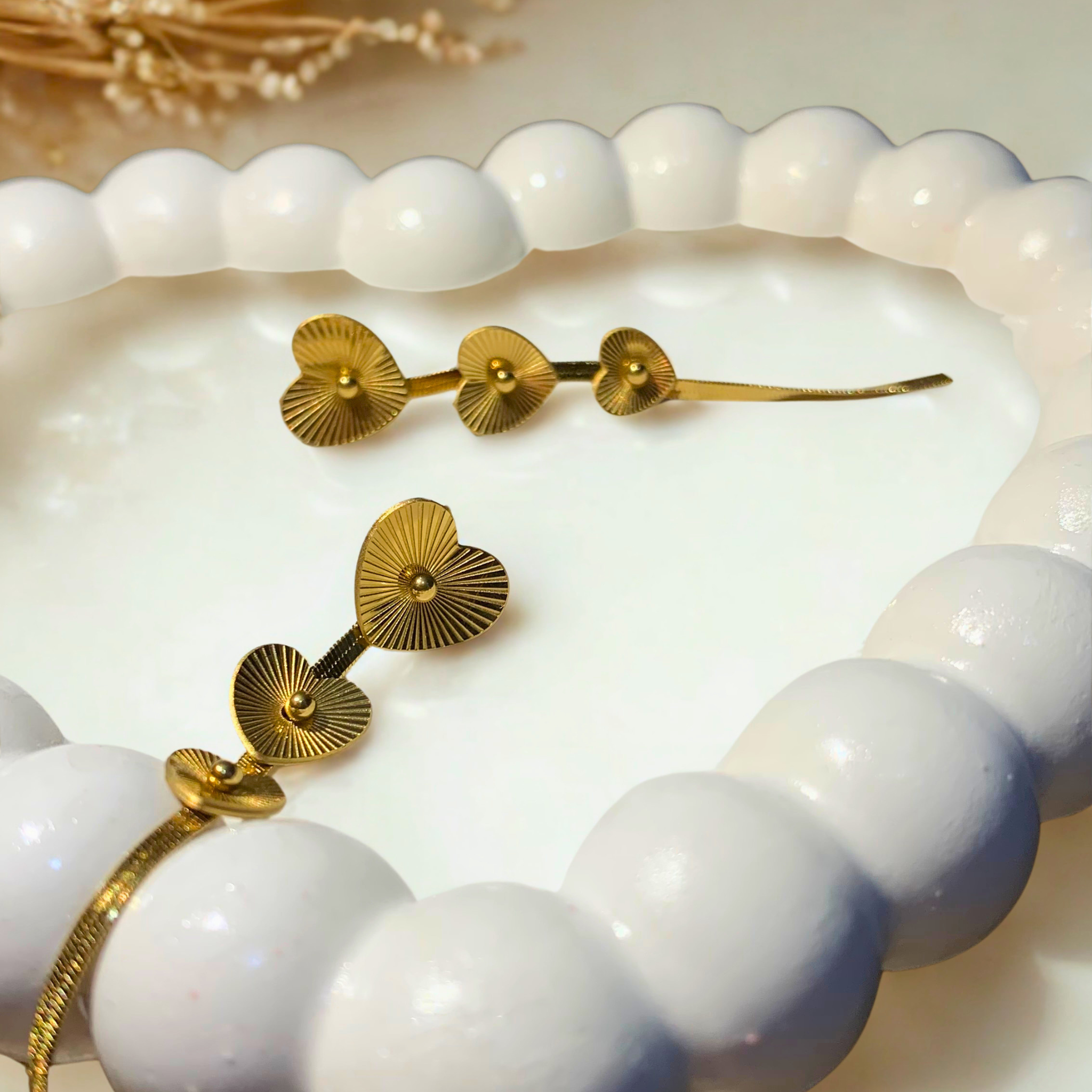 Textured Triple Heart Ribbon Earrings