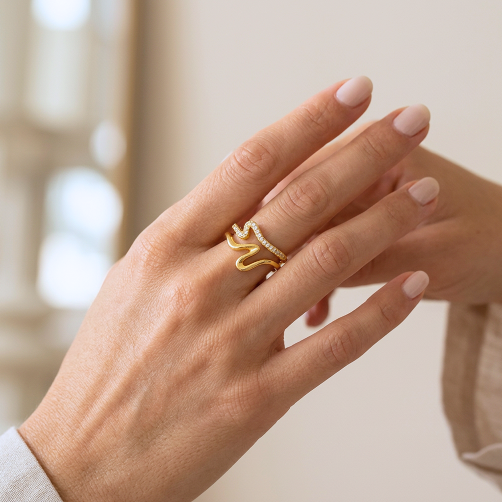 Abstract Wavy Crystal Ring