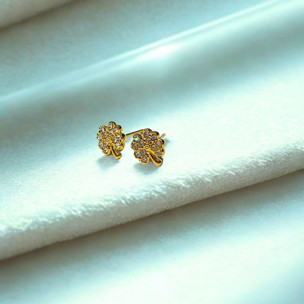 Lucky Clover Crystal Stud Earrings