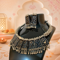 Oxidized Silver Panel Necklace Set