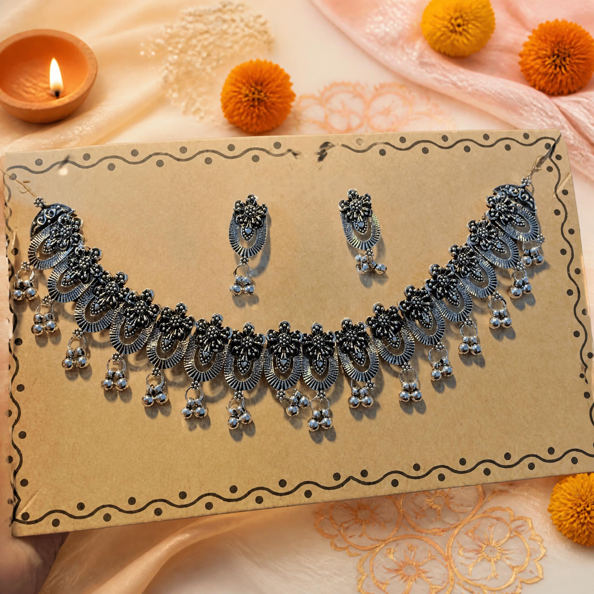 Oxidized Silver Necklace Set
