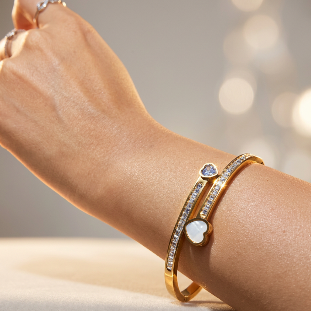 Heart & Crystal Dual Band Bracelet