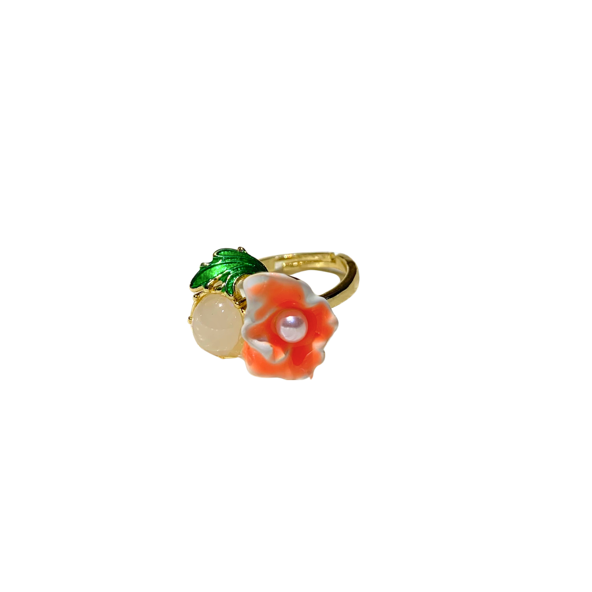 Red‑Orange Flower & Gem Ring