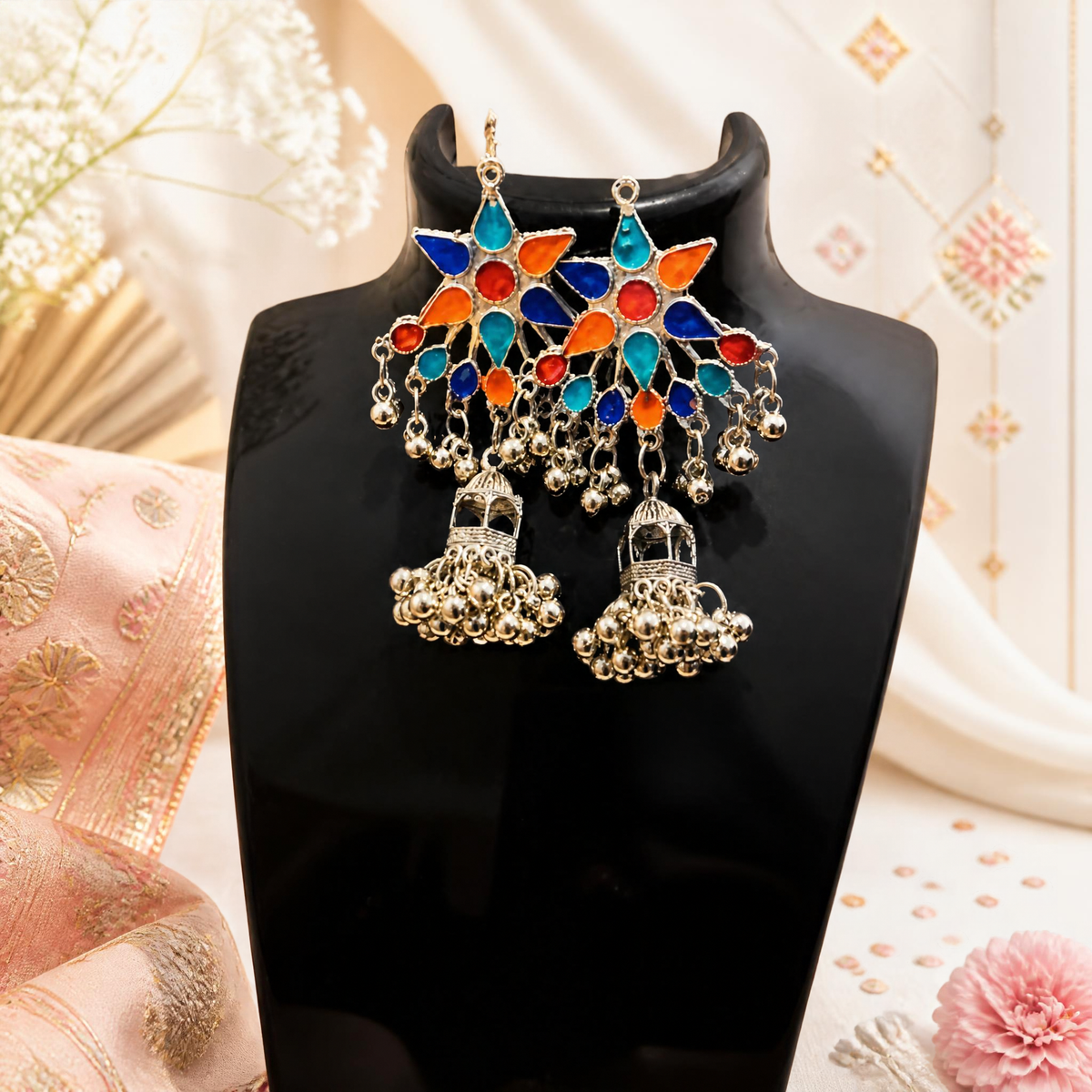 Enamel Floral Jhumka Earrings