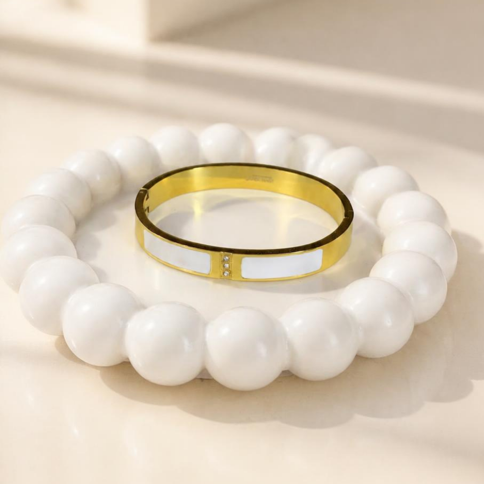 White Enamel & Gemstone Bangle