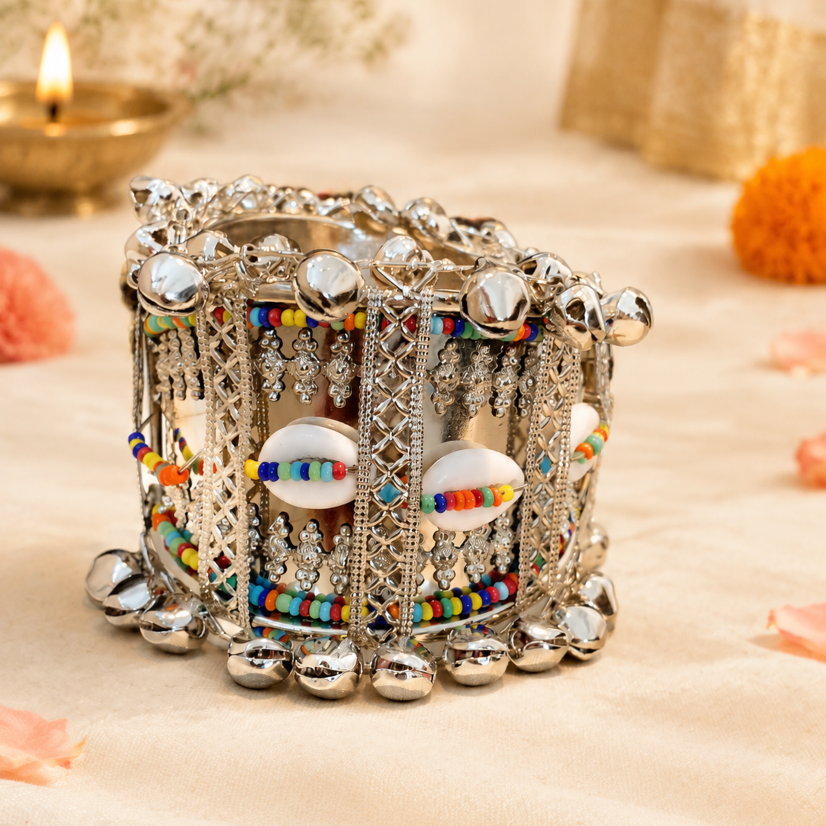 Silver Beaded Kodi Shell Banjara Cuff