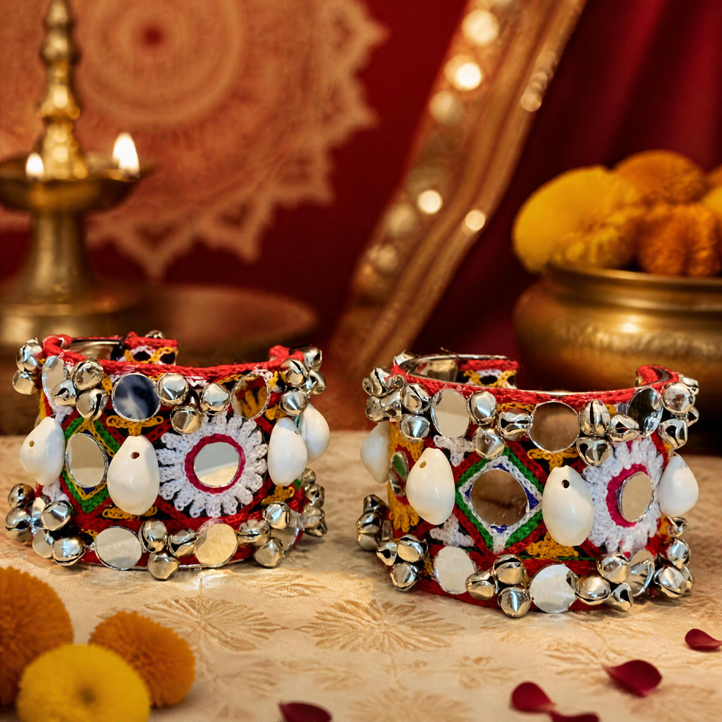 Embroidered Mirror Work Hand Cuff (Pair)