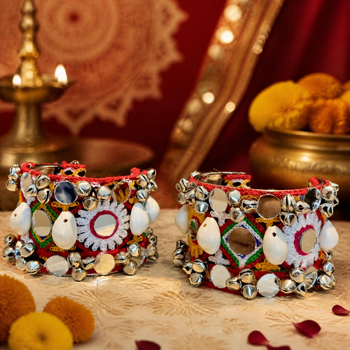 Embroidered Mirror Work Hand Cuff (Pair)