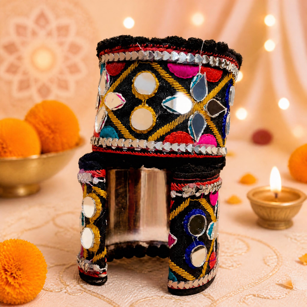 Colourful Embroidered Mirror Hand Cuffs (Pair)