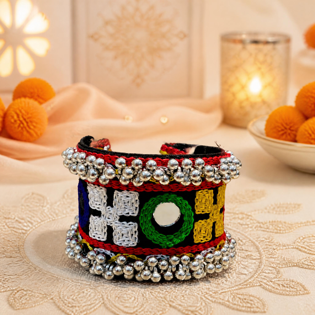Geometric Threadwork Mirror Hand Cuff