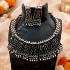 Oxidized Silver Panel Necklace Set